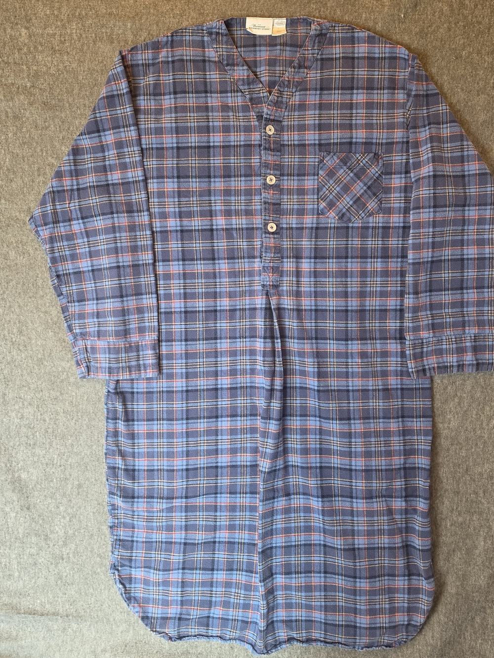 The Vermont Country Store Nightgown Womans Large Blue Plaid Flannel Comfort